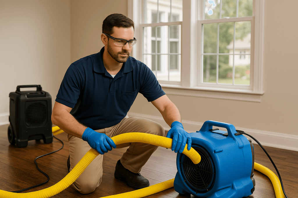 Emergency Flood Cleanup, Commercial Mold Remediation, and Water Damage Restoration Technician in Huntington Park performing emergency cleanup