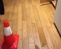 Los Angeles, CA Wet hardwood floor saved by PuroClean water damage restoration services.