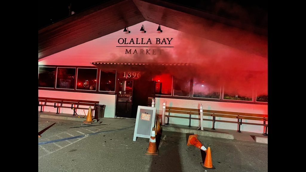 Olalla Bay Market on fire in Washington before using Puroclean for fire damage restoration