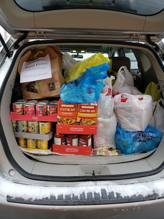 A trunk full of food and supplies from our annual holiday food drive