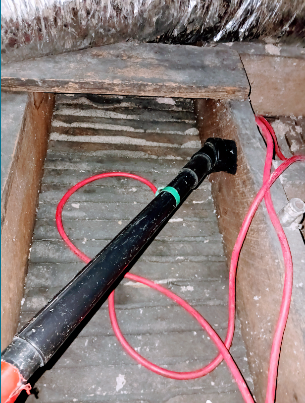 Biohazard remediation in the attic.
