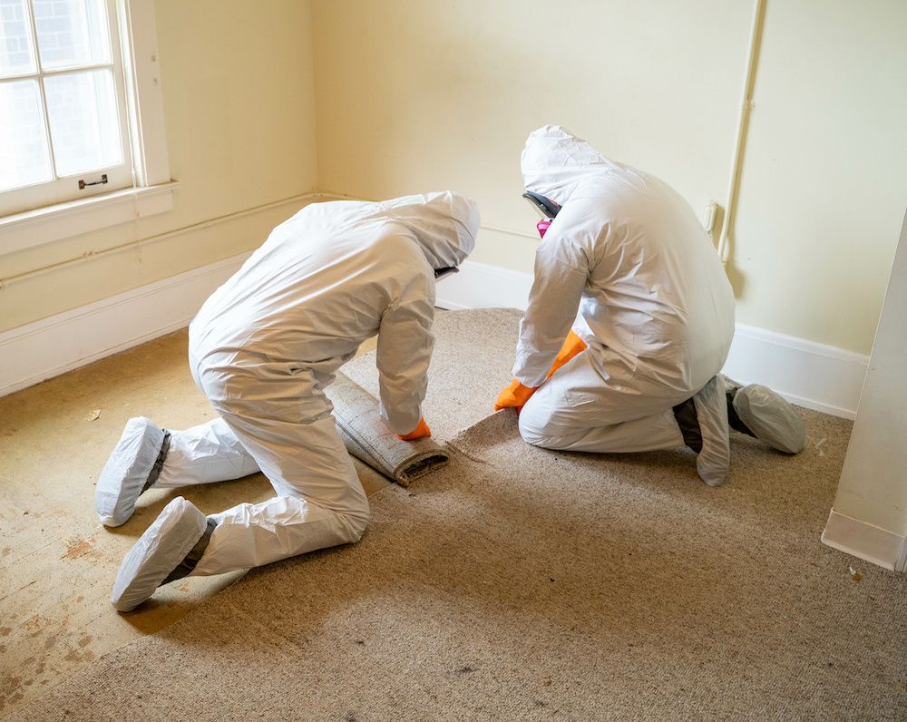 Workers from a restoration company in Madison work to restore a home