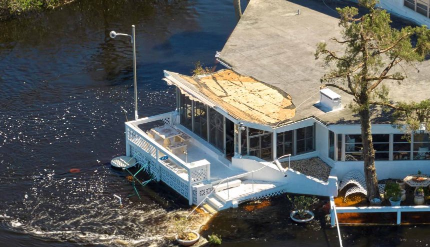 Flooded houses after Hurricane Ian in Florida