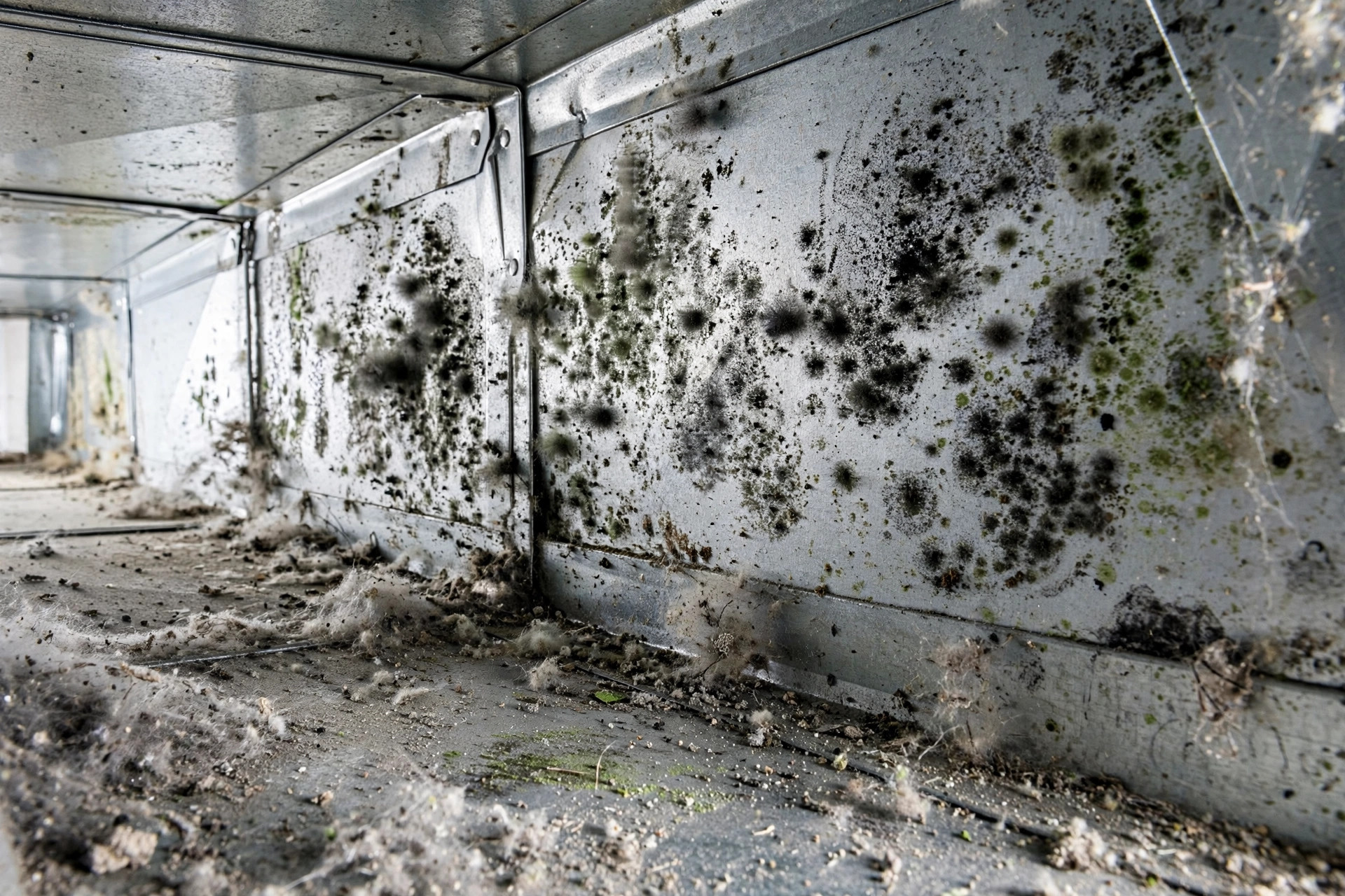 HVAC duct interior with mold contamination in a Marietta home