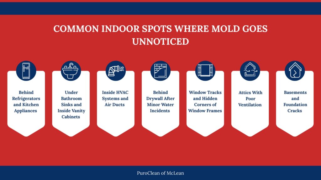 Common indoor areas where mold often goes unnoticed