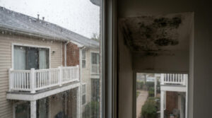 Mold growth on condo wall near a wet window