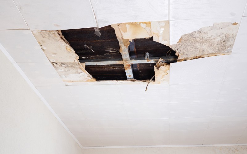 water damage on the ceiling