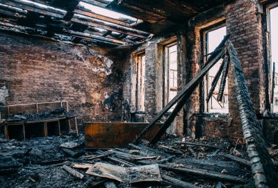 Burnt interior room caused by house fire