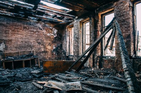 Burnt interior room caused by house fire