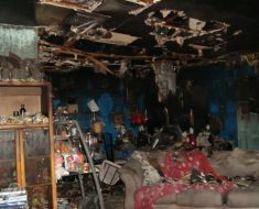 Burnt living room before fire damage remediation by PuroClean of South Miami Miami FL