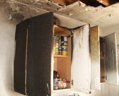 Fire damaged cupboards before fire damage remediation by PuroClean of South Miami Miami FL
