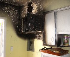 Cupboard burned before fire damage restoration by PuroClean of South Miami Miami FL