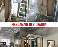 Fire-damaged warehouse where oriental rugs were being cleaned—PuroClean was on-site to assess the damage and restore the space with expert, effective cleaning solutions.