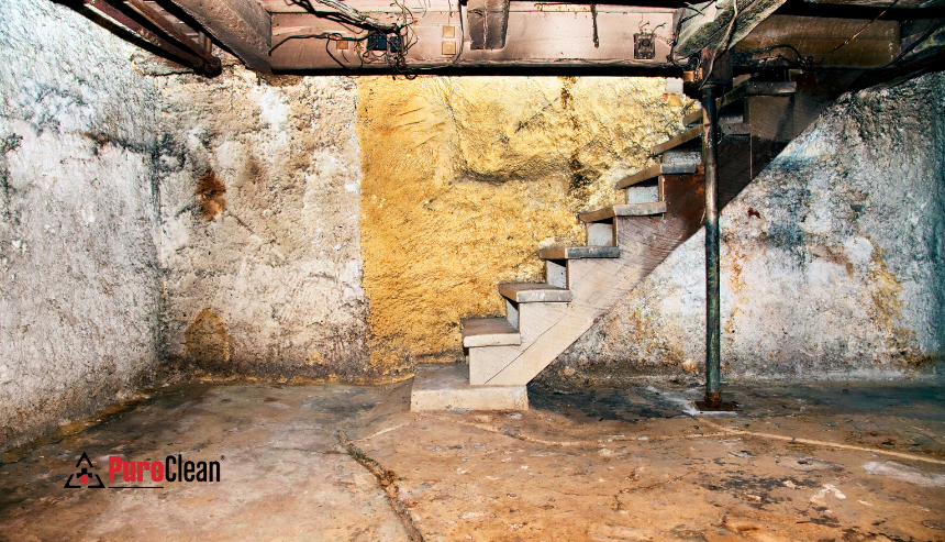 stairs eading to moldy, musty-smelling basement