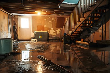 flooded basement ready for sewage clean up