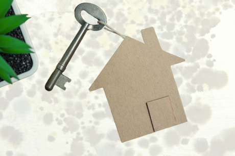 graphics of house and key against a background of mold
