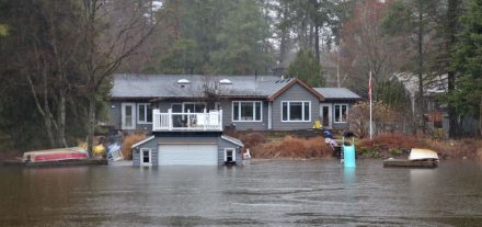 Flooded home. Spring flooding prevention is important during the months between winter and summer.