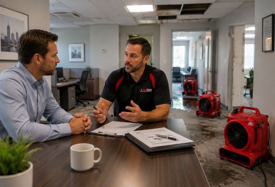 insurance claims after damage from water, fire, smoke, flood can be easier to navigate when you sit down with a professional like this office manager is doing