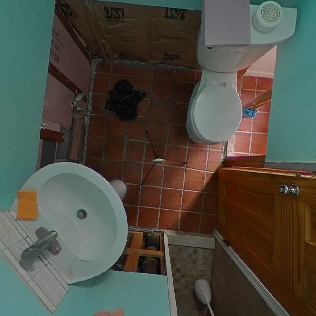 The bathroom area was successfully dried and restored.