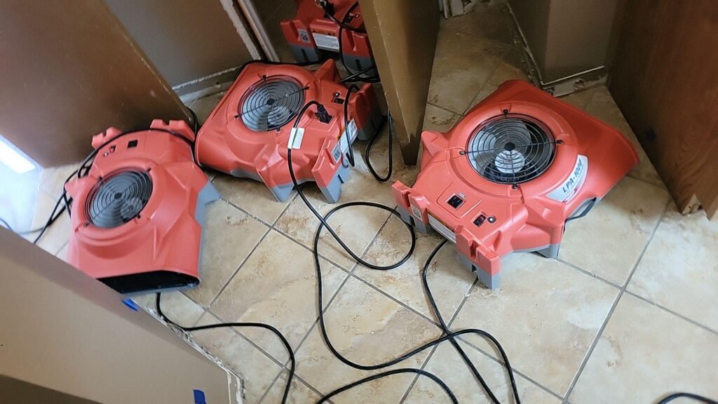 We needed several air movers to effectively dry out the area and affected materials.