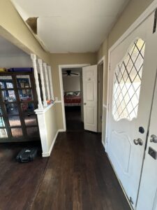 A leak from the attic caused the majority of the water damage to manifest on the first level.