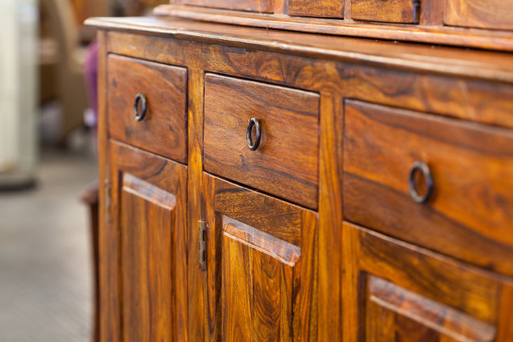 Wooden cabinet to be restored after a basement flood