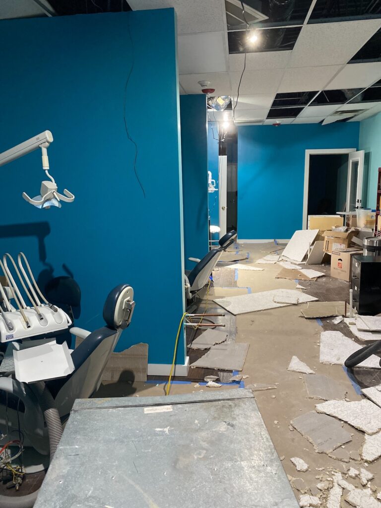 The fire damage affected the office space.