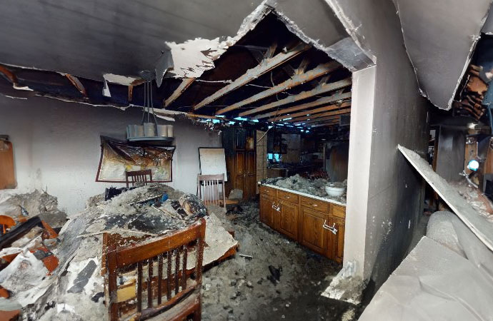 smoke and soot damage inside residential home after fire