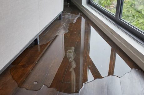 Water pooled across a living room floor in an Ormond Beach home after a sudden leak