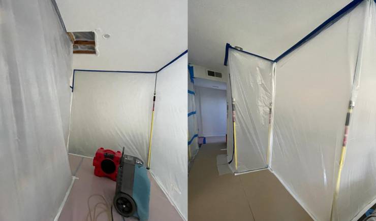 mold remediation containment setup plastic barriers residential home