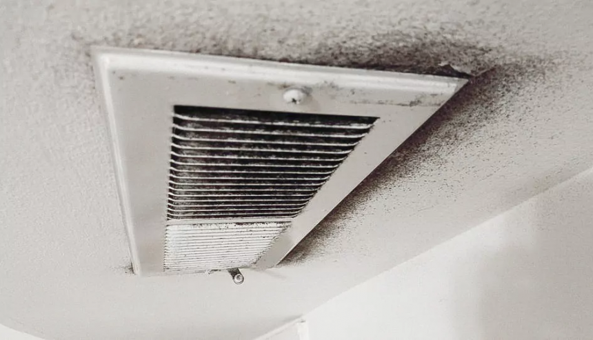 Mold growth on a ceiling caused by high humidity in an Ormond Beach home