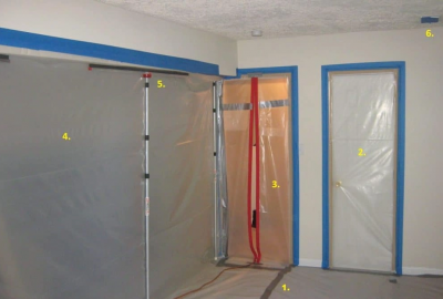 Specialized mold remediation containment area set up in an Ormond Beach residence