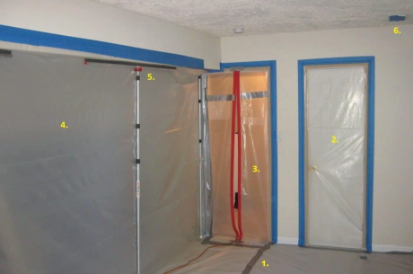Specialized mold remediation containment area set up in an Ormond Beach residence