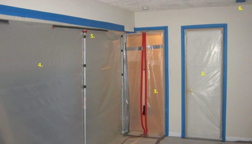 Specialized mold remediation containment area set up in an Ormond Beach residence