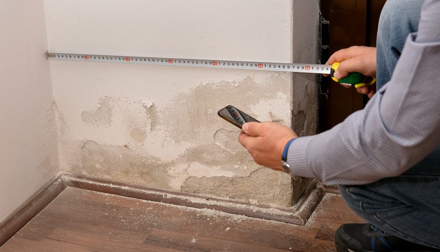 Man inspecting water damaged walls.