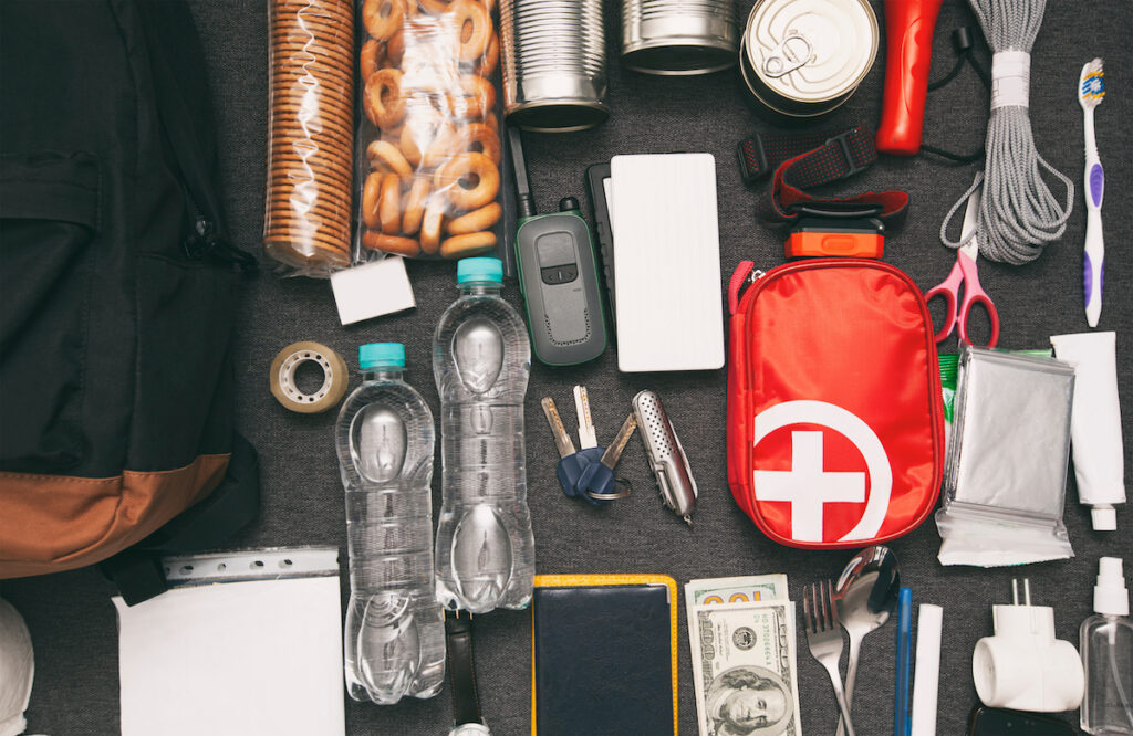 Assortment of safety kit materials.