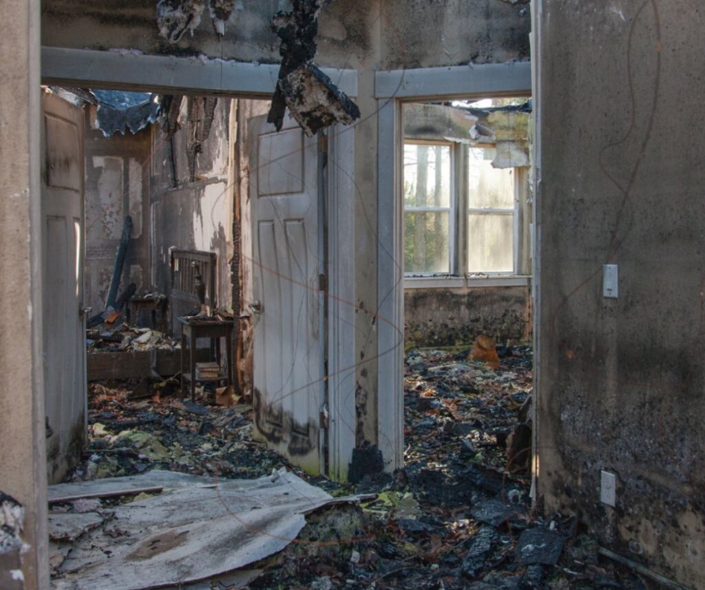 Debris in a home after a fire