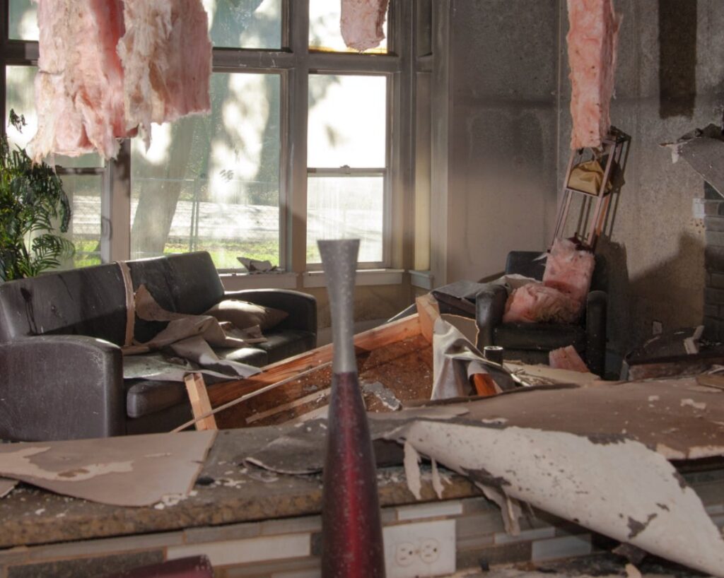 House's destruction after a fire