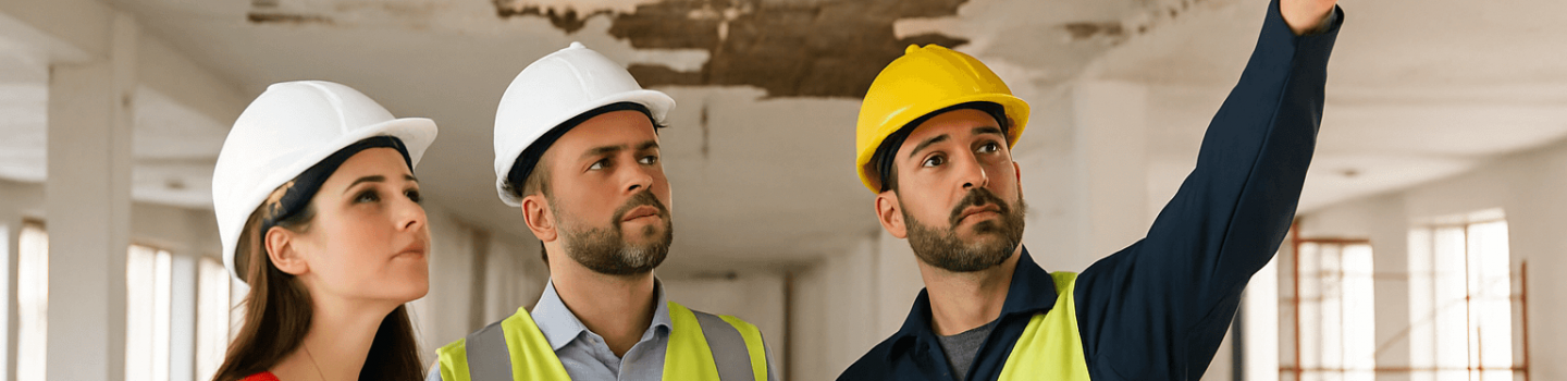 Commercial Large Loss Restoration Experts inspecting structural damage inside a Los Angeles commercial building.