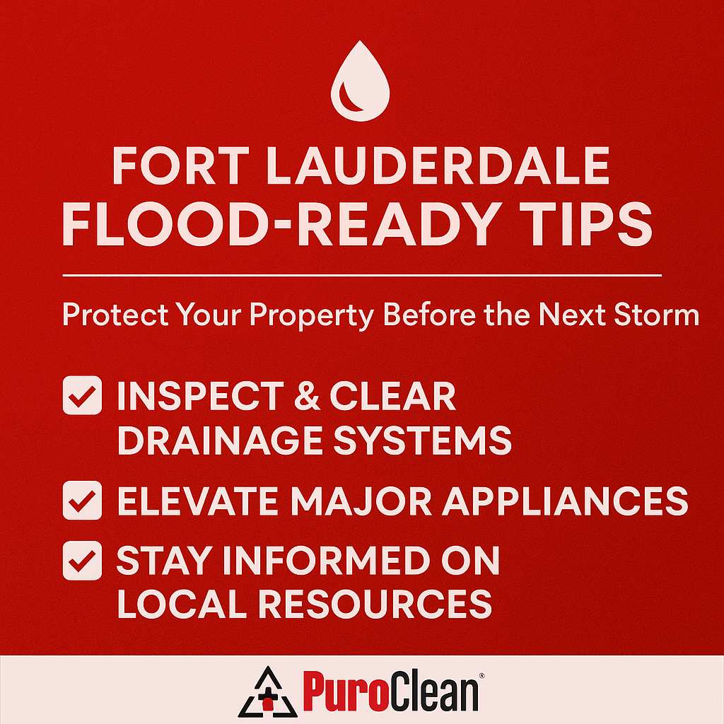 Flood prevention tips infographic for water damage restoration in Fort Lauderdale homes.

