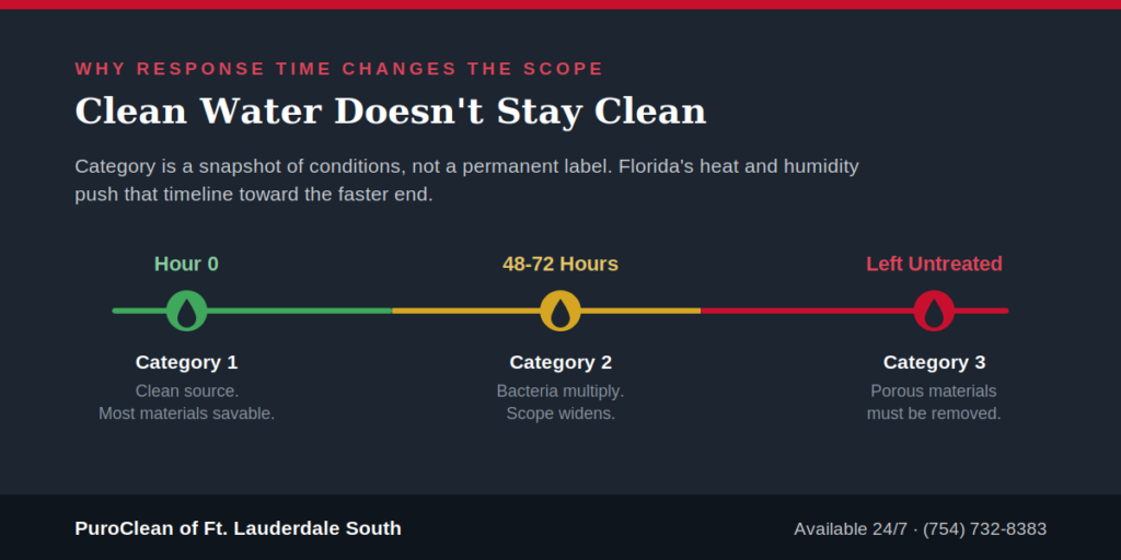 Category 3 water damage degradation timeline 48 hours