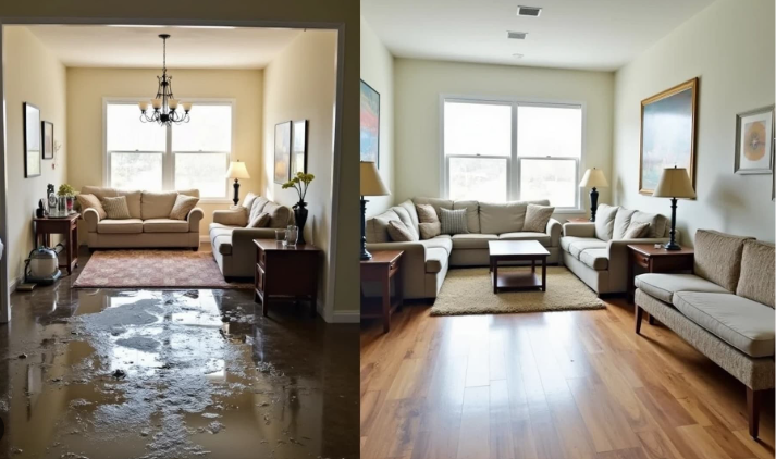 before and after flood restoration by professionals who know what to do after flooding in home