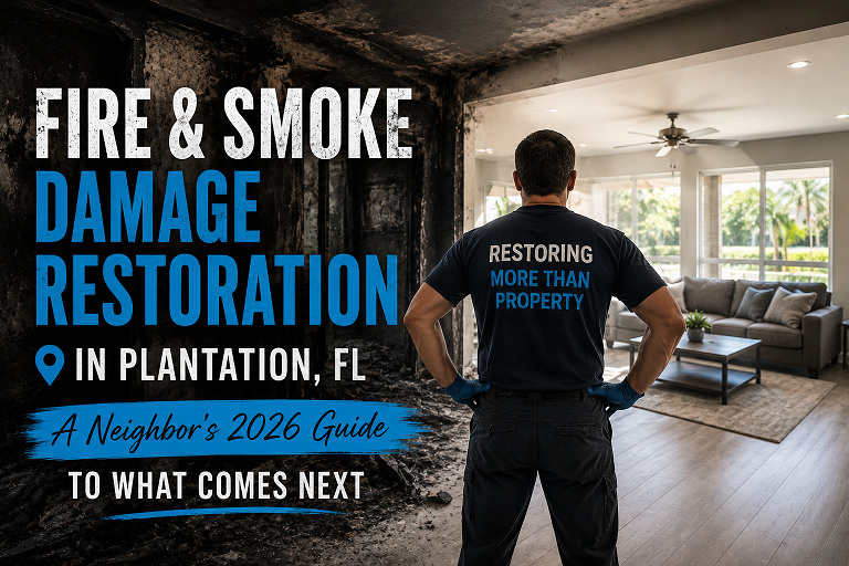 fire and smoke damage restoration in Plantation FL home with smoke odor treatment