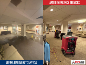 Drying equipment in place as part of a home water damage restoration process, helping remove excess moisture and support proper drying inside a residential space.