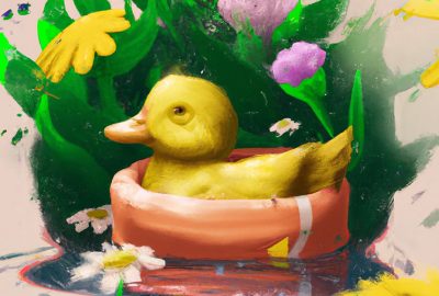 duck in a float in a spring puddle