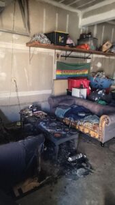 fire and smoke damaged garage and contents
