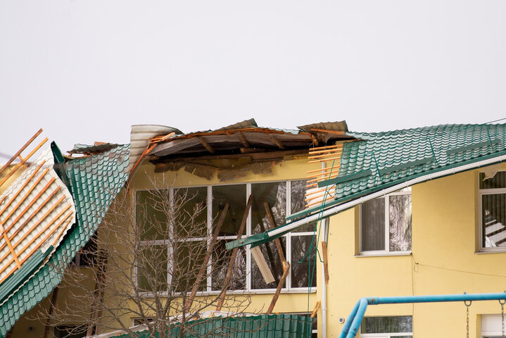 Roof damage caused by a natural disaster.