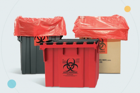 Biohazard waste containers prepared for proper disposal