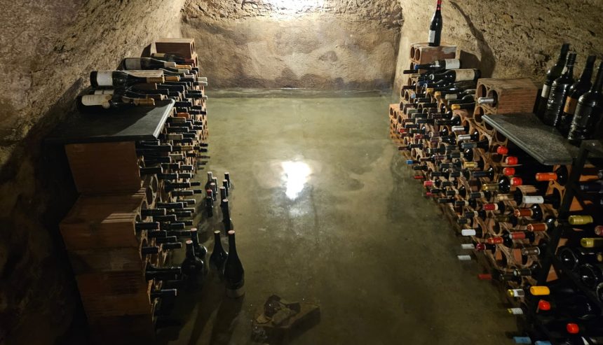Water damage restoration assessment inside a Cucamonga Valley wine storage facility in Rancho Cucamonga CA requiring specialized commercial restoration protocols