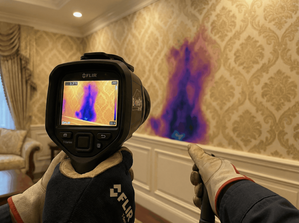 Thermal imaging technology used to detect hidden water damage in a Rancho Cucamonga home